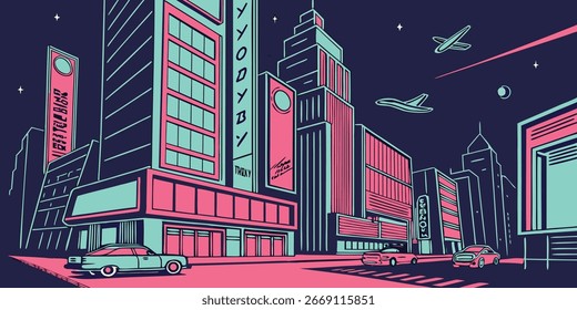 Plano de fundo de arte vetorial da cidade de Néon