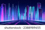 neon cityscape with futuristic city, cartoon vector illustration, game background.  fully editable,  easy to edit