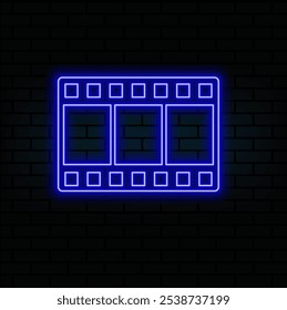 Neon clapboard icon. glowing film clapperboard. film, movie, or tv clapperboard symbol. cinema action scene cut clap board sign on the black background..