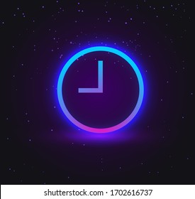 
Neon Clock Icon On A Dark Background