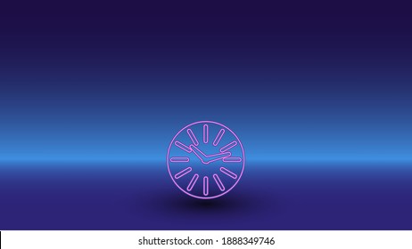 Símbolo de reloj neón en un fondo azul gradiente. El símbolo aislado está situado en el centro inferior. Azul degradado con horizonte azul claro