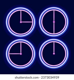 Neonuhr-Vektorgrafik.
Die Uhrenhänder sind im Quartier.
Neon-Vektorsymbole für die Website