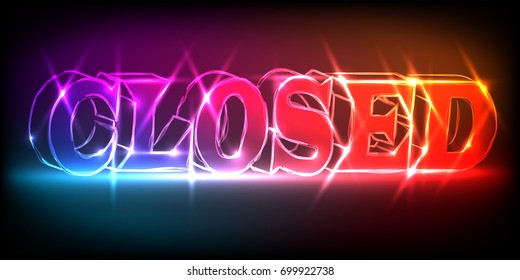 Neon closed sign, vector illustration
