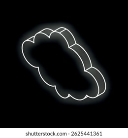 Neon cloud computing icon glowing on black background representing online storage, network and technology