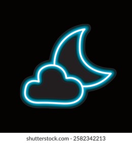 neon clouds and moon isolated on black background. cloud and moon icon with glowing neon lines. Vector illustration