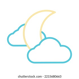 neon clouds and moon on white background