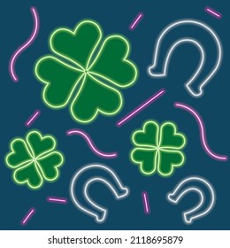 Neon Clover And Horseshoe Pattern