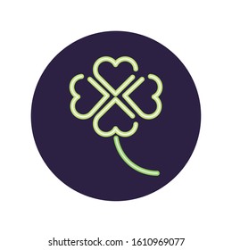 Neon clover inside black circle design, Decoration advertising light lamp retro glowing art bright and fluorescent theme Vector illustration