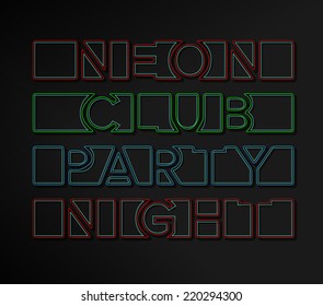 Neon Club Party Night signs in four colors