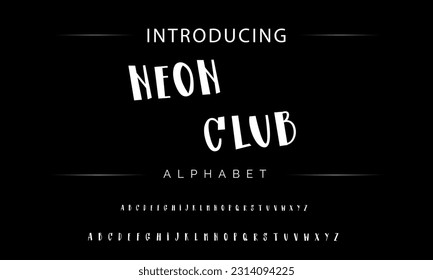 Neon Club Playful style font design, childish alphabet letters and numbers vector illustration