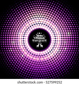 Neon club  sequins disco pattern background with number 2017.Happy New Year text for greeting holiday banner. Vector illustration EPS 10