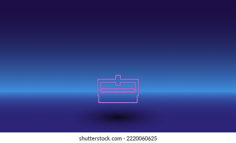 Símbolo de máquina Neon cnc sobre un fondo azul gradiente. El símbolo aislado está situado en el centro inferior. Azul degradado con horizonte azul claro