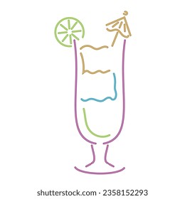 neon cocktail and fruit icon isolated
