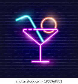 Neon Cocktail icon. Glowing Vector illustration icon for mobile, web, and menu design. Drink concept.