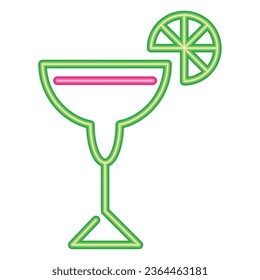 neon cocktail with lemmon illustration vector isolated