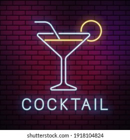 Neon cocktail on break wall vector illustration
