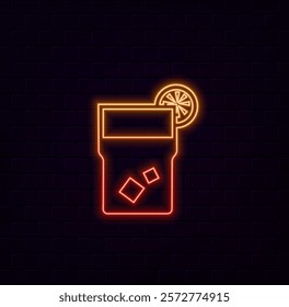 Neon cocktail vector illustration. orange color.