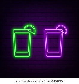 Neon cocktail vector illustration. purple color..