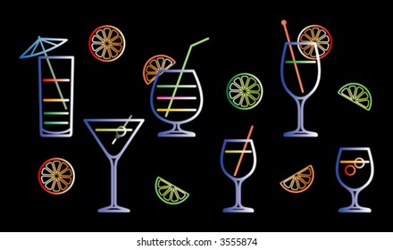 Neon cocktails vector illustration