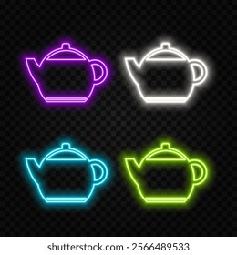 Neon coffee cup icon. Glowing neon tea cup with heart sign, outline mug symbol and silhouette in vivid colors. Hot drink with aroma, cappuccino, espresso, latte. Vector icon set, sign, pictogram.