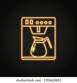 Neon Kaffeemaschine Symbol im Linienstil. Symbole für intelligente Geräte. Küchengerät. Vektorillustration.