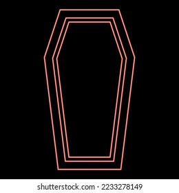 Neon coffin insurance concept funeral subject lid coffin icon black color vector illustration flat style simple imagein circle round red color vector illustration image flat style light