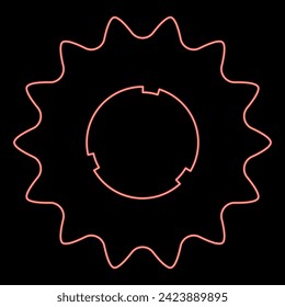 Neon cogset sprocket bicycle star gear service sprocket cogs wheel with teeth engages with chain red color vector illustration image flat style