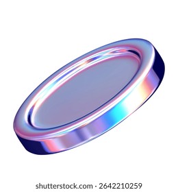 Neon coin isolated on transparent background. 3d holographic shape. Vector illustration