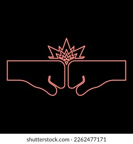 Neon collision of two fist red color vector illustration image flat style light