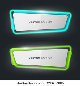 Neon colloquial. Speech bubble banner. Nameplate neon shape. Rectangle form advertising banner poster. Flat title banner image. Advertising neon shape. label ribbon tag. Straight arrow ribbon banner