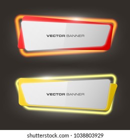 Neon colloquial. Speech bubble banner. Nameplate neon shape. Rectangle form advertising banner poster. Flat title banner image. Advertising neon shape. label ribbon tag. Straight arrow ribbon banner