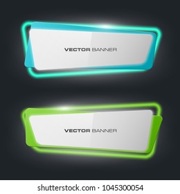Neon colloquial. Speech bubble banner. Nameplate neon shape. Rectangle form advertising banner poster. Flat title banner image. Advertising neon shape. label ribbon tag. Straight arrow ribbon banner