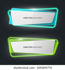 Neon colloquial. Speech bubble banner. Nameplate neon shape. Rectangle form advertising banner poster. Flat title banner image. Advertising neon shape. label ribbon tag. Straight arrow ribbon banner