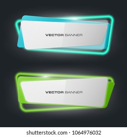 Neon colloquial. Speech bubble banner. Nameplate neon shape. Rectangle form advertising banner poster. Flat title banner image. Advertising neon shape. label ribbon tag. Straight arrow ribbon banner