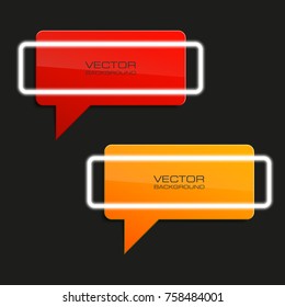 Neon colloquial. Speech bubble banner. Nameplate neon shape. Rectangle form advertising banner poster. Flat title banner image. Advertising neon shape. label ribbon tag. Straight arrow ribbon banner