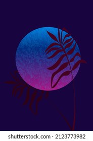 Neon color abstract landscape, moon. Futurism vector. Gradient, dark blue background. Retro, vintage 80s, 90s style.