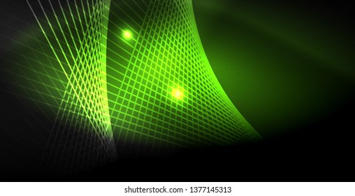 Neon color abstract lines on black