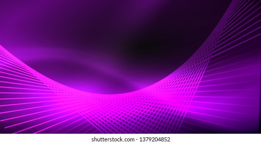 Neon color abstract lines on black