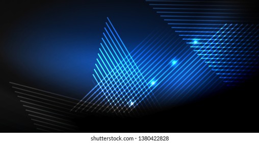 Neon color abstract lines on black