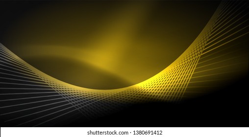 Neon color abstract lines on black