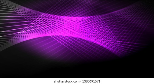 Neon color abstract lines on black