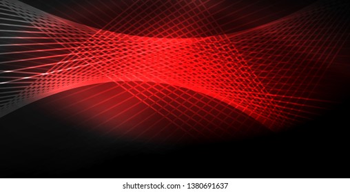 Neon color abstract lines on black