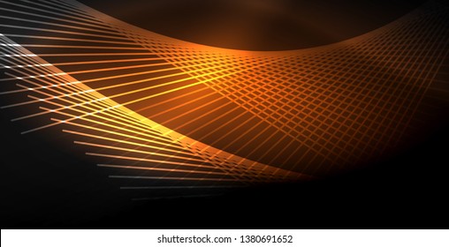 Neon color abstract lines on black