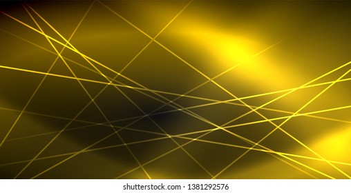 Neon color abstract lines on black