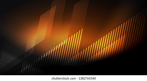 Neon color abstract lines on black