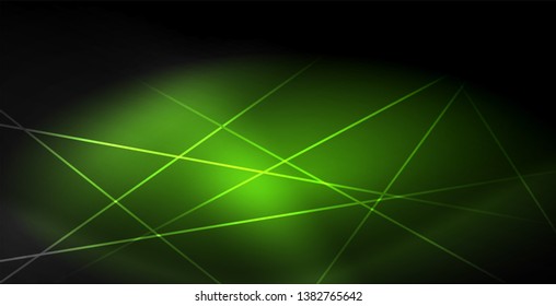 Neon color abstract lines on black