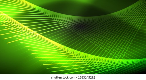 Neon color abstract lines on black