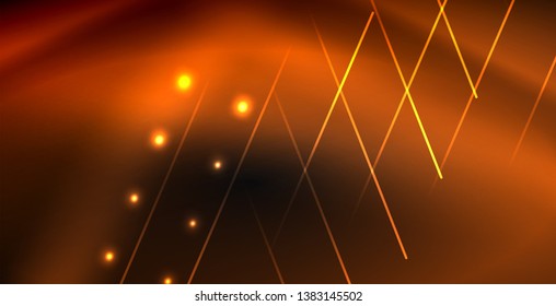 Neon color abstract lines on black