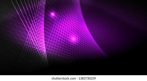 Neon color abstract lines on black