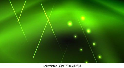 Neon color abstract lines on black